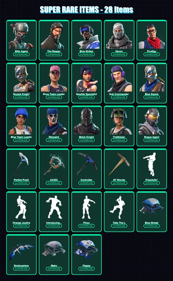 [PS4/PS5/XBOX/PC] | Elite Agent | The Reaper | Blue Striker | Havoc | Prodigy | 38 skin | 30 pickaxe | 29 emote | 32 glider | Lv450