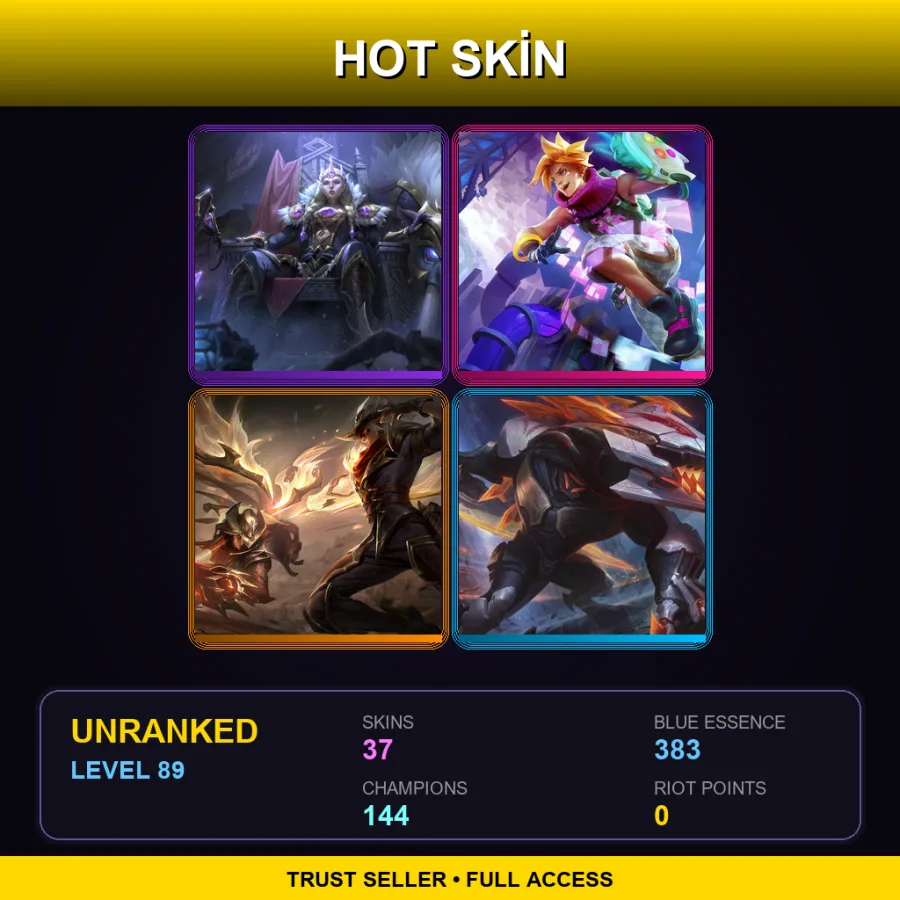 VN | Lv89 | Unranked | 37 Skin | 144 Champ — LoL account