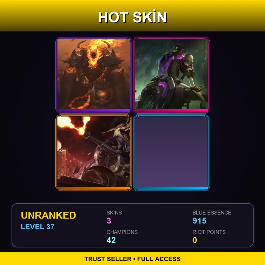 EUW | Lv37 | Unranked | 3 Skin | 42 Champ — LoL account