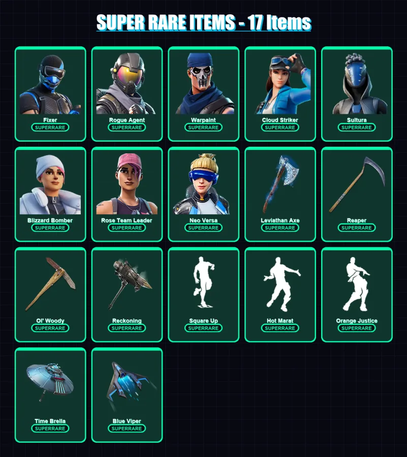 [PS4/PS5/XBOX/PC] | Fixer | Rogue Agent | Warpaint | Cloud Striker | Sultura | 235 skin | 260 pickaxe | 190 emote | 197 glider | Lv3295