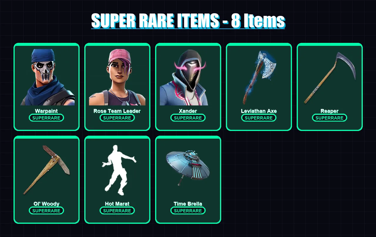 [SWITCH/PSN/PC] | Warpaint | Rose Team Leader | Xander | Deadpool | Ark | 225 skin | 191 pickaxe | 129 emote | 139 glider | Lv2356