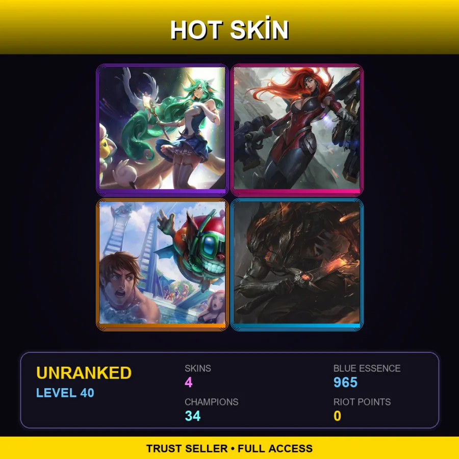 EUW | Lv40 | Unranked | 4 Skin | 34 Champ