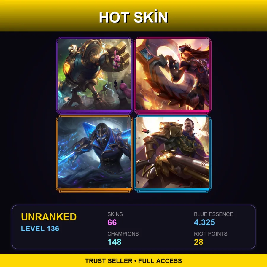 VN | Lv136 | Unranked | 66 Skin | 148 Champ — LoL account