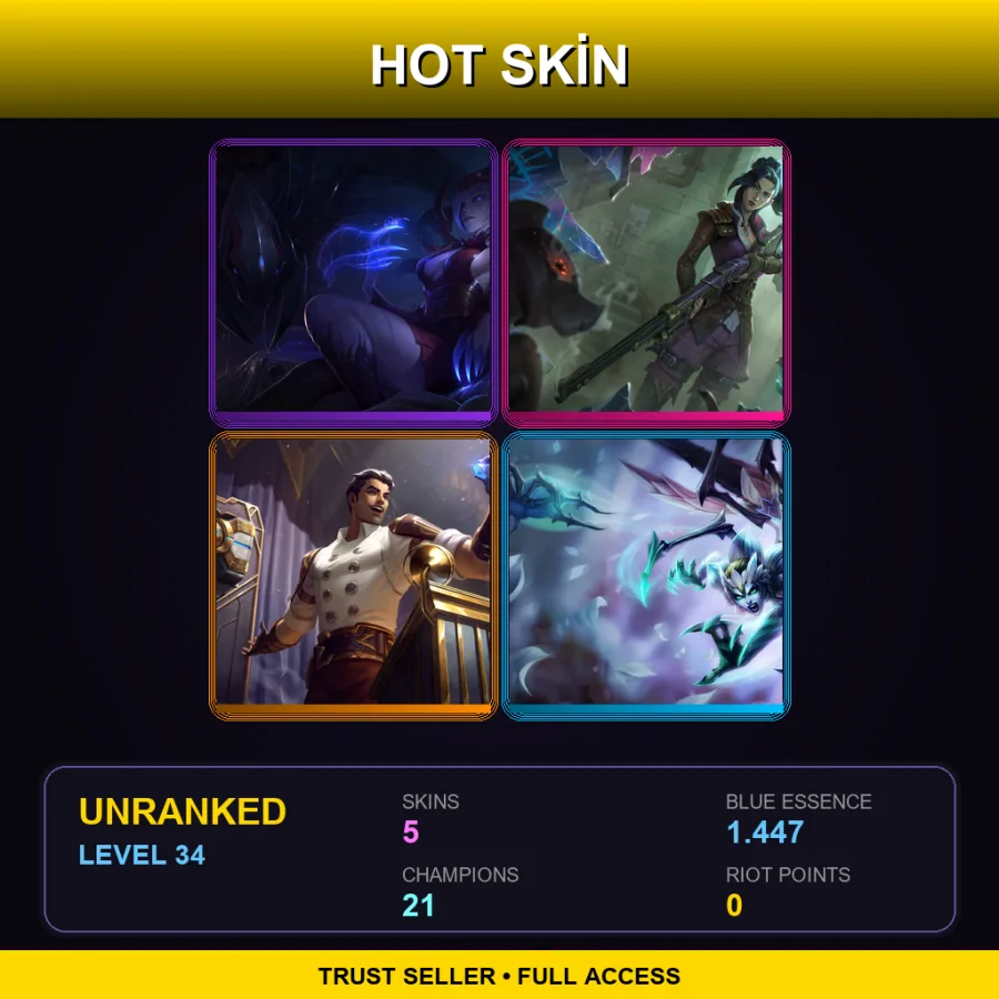 SG | Lv34 | Unranked | 5 Skin | 21 Champ