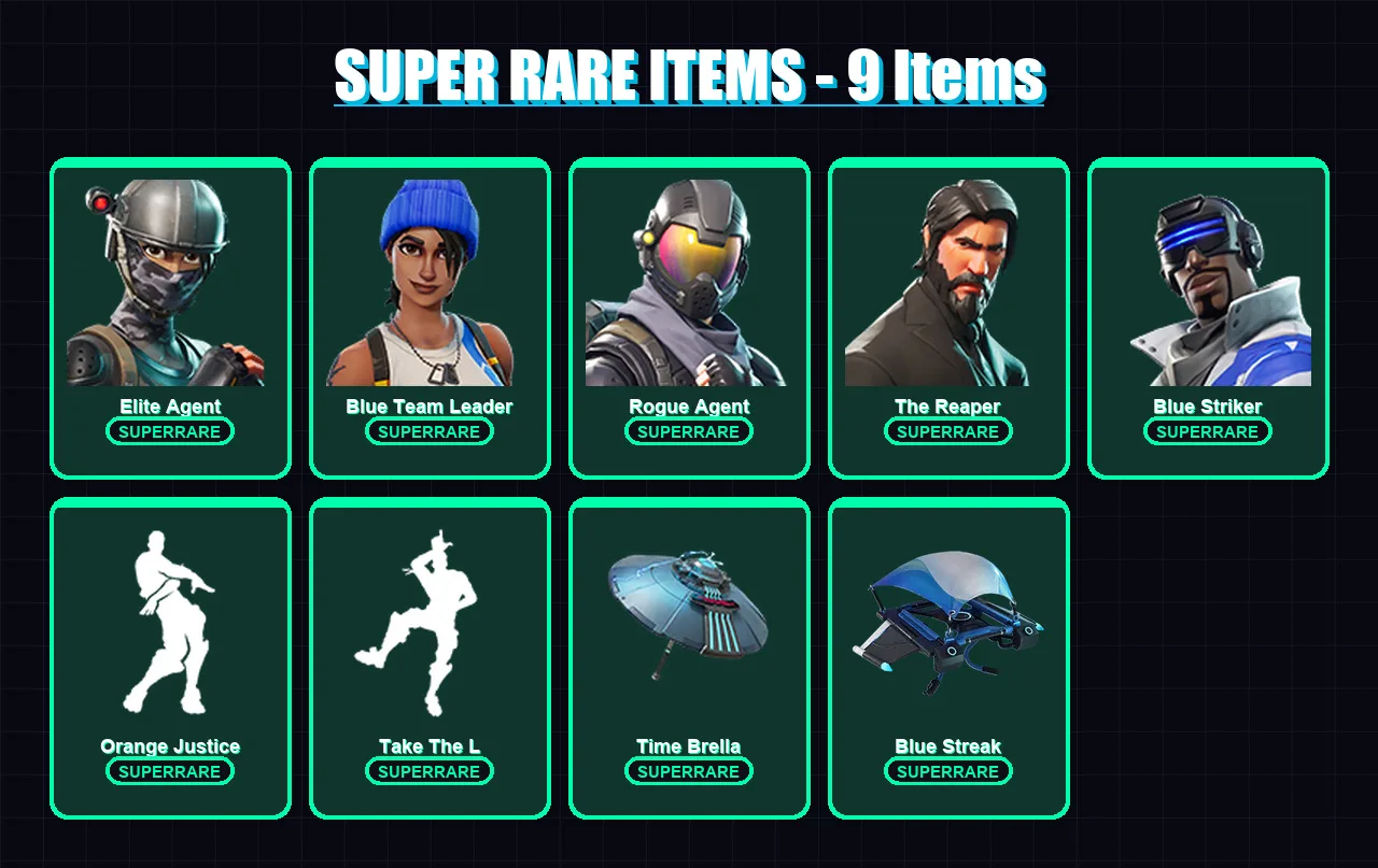 [PS4/PS5/XBOX/PC] | Elite Agent | Blue Team Leader | Rogue Agent | The Reaper | Blue Striker | 39 skin | 32 pickaxe | 53 emote | 38 glider | Lv732
