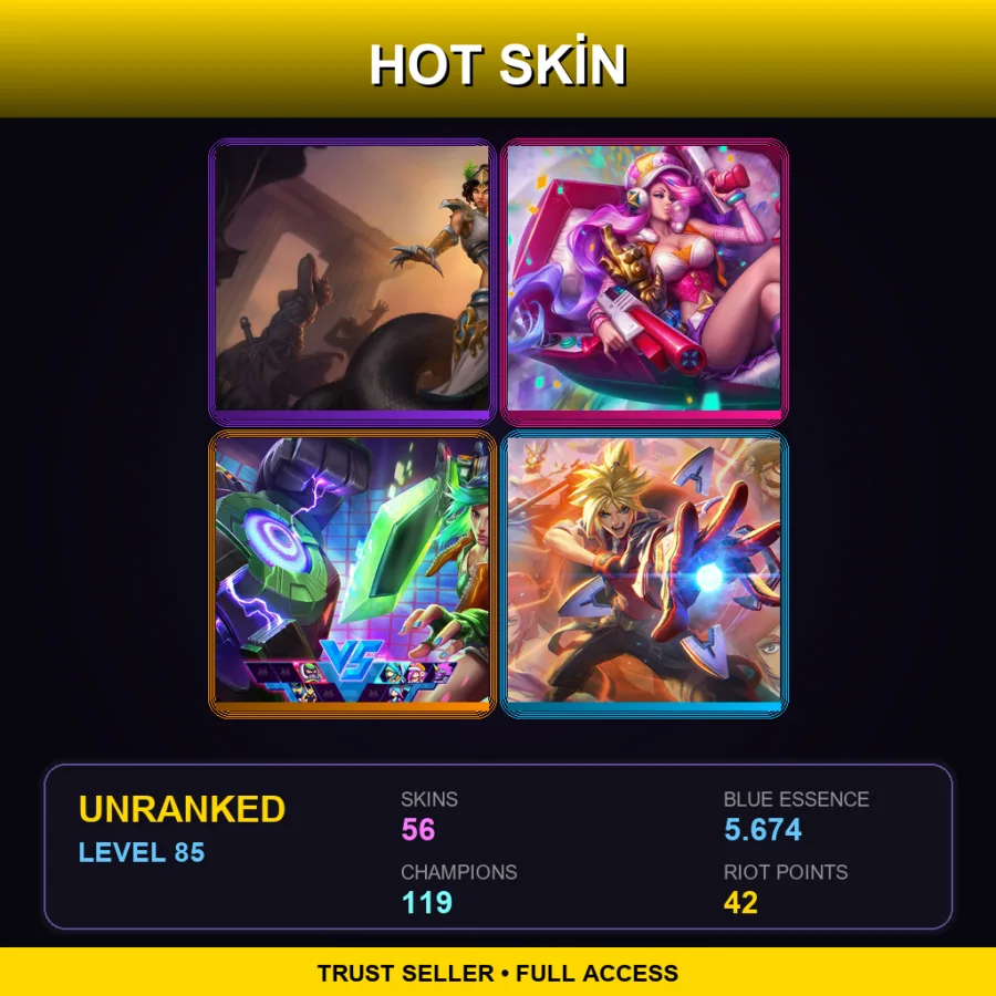 SG | Mythic Cassiopeia | Arcade Miss Fortune | Arcade Riven | Battle Academia Ezreal | 56 Skin | 119 Champ | Lv85