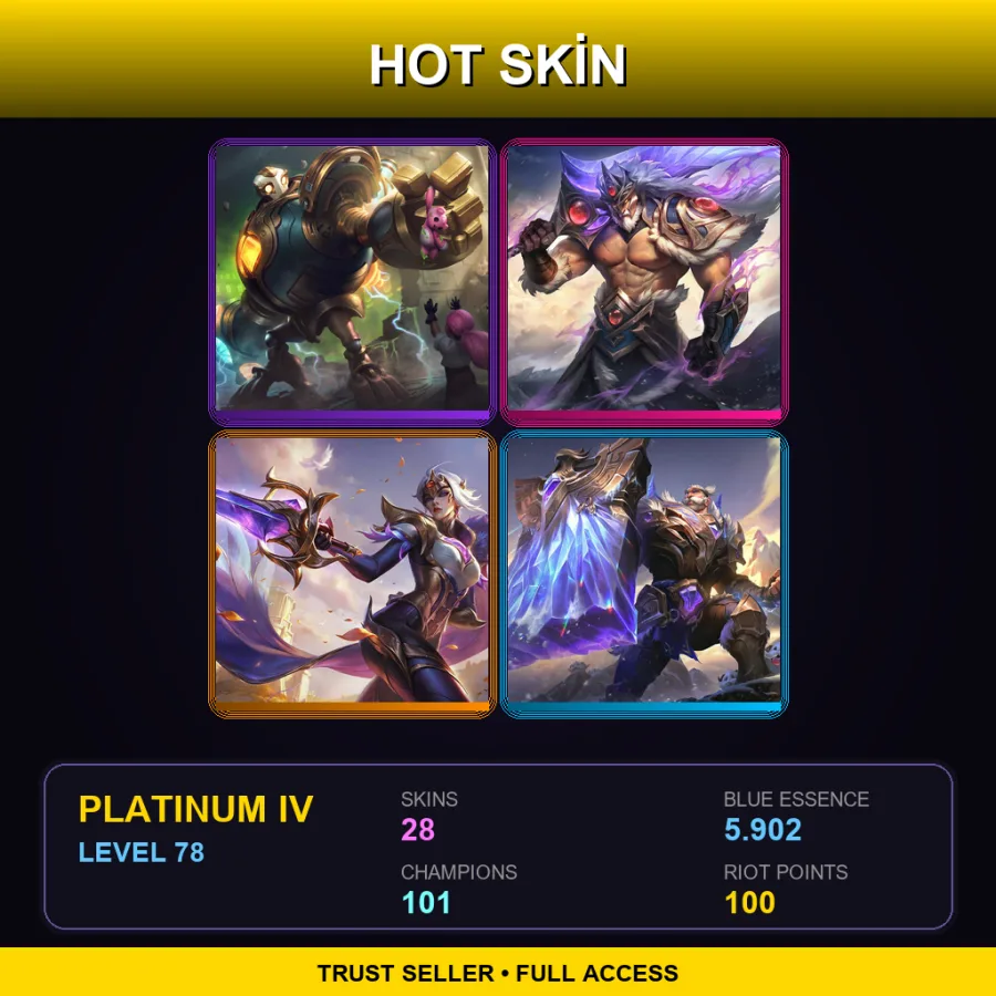 EUW | Lv78 | Platinum IV | 28 Skin | 101 Champ