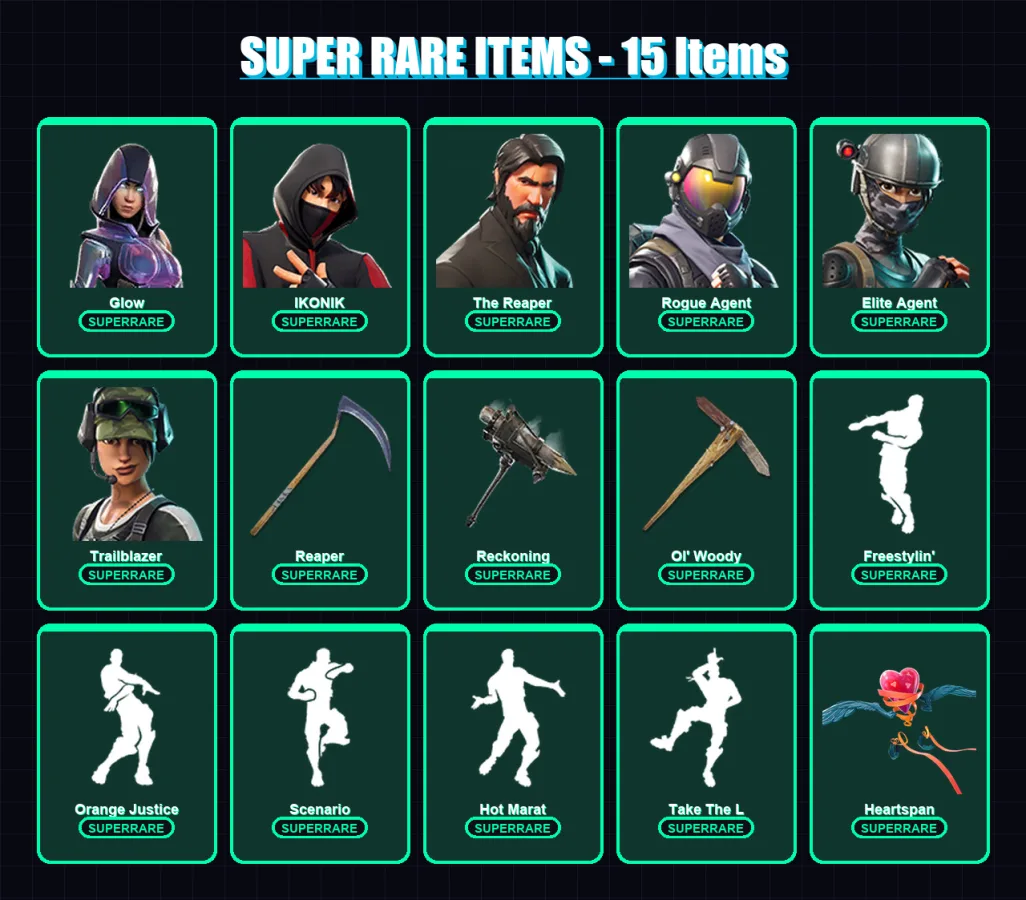 [PC/PSN] | Glow | IKONIK | The Reaper | Rogue Agent | Elite Agent | 103 skin | 79 pickaxe | 94 emote | 74 glider | Lv1242