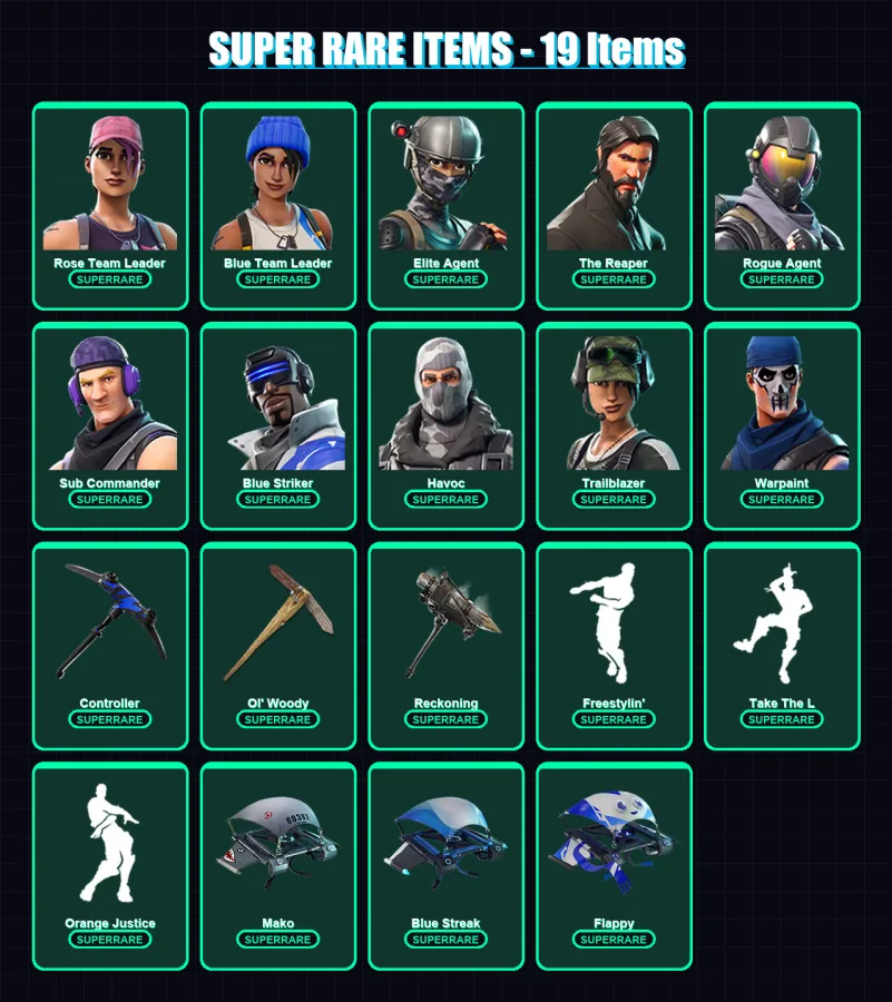 [PC/XBOX] | Rose Team Leader | Blue Team Leader | Elite Agent | The Reaper | Rogue Agent | 35 skin | 30 pickaxe | 24 emote | 34 glider | Lv353