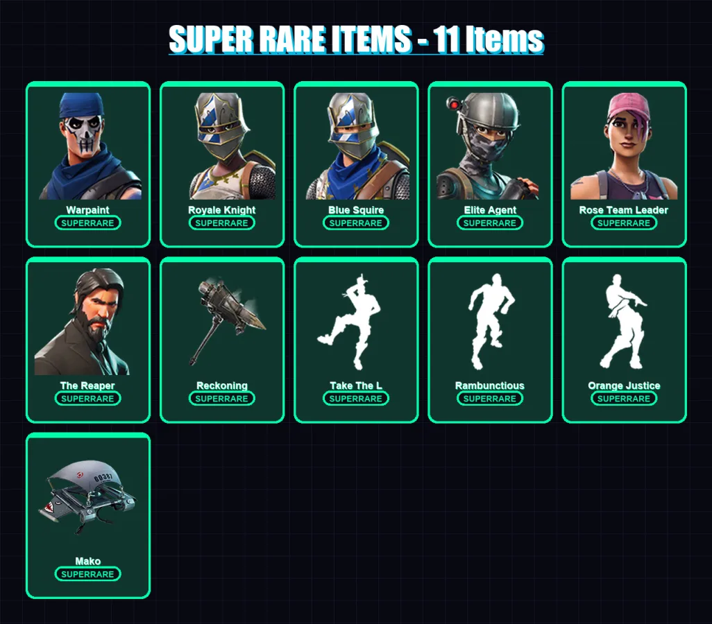 [PC/PSN] | Warpaint | Royale Knight | Blue Squire | Elite Agent | Rose Team Leader | 43 skin | 27 pickaxe | 30 emote | 33 glider | Lv417