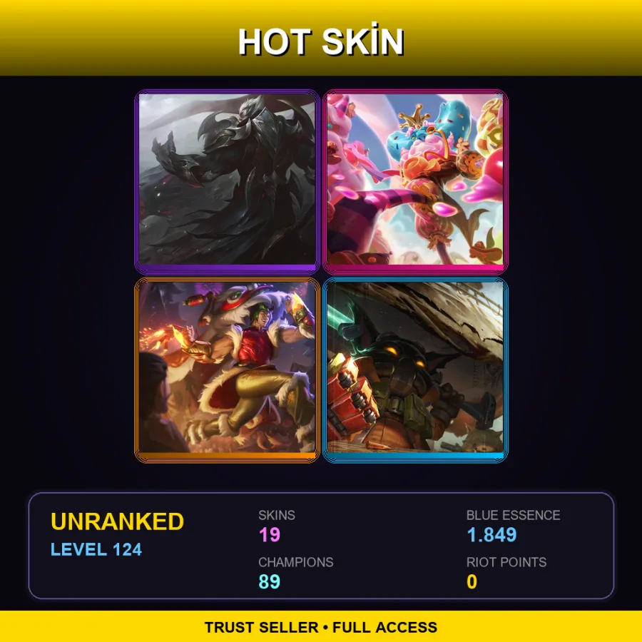 EUNE | Lv124 | Unranked | 19 Skin | 89 Champ