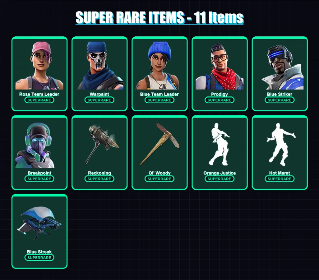 [PC/XBOX/PSN] | Rose Team Leader | Warpaint | Blue Team Leader | Drift | Calamity | 108 skin | 102 pickaxe | 98 emote | 98 glider | Lv1607