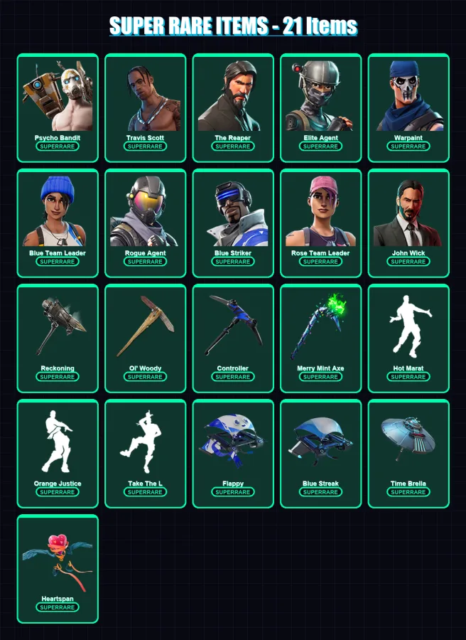 [PC/XBOX] | Psycho Bandit | Travis Scott | The Reaper | Elite Agent | Warpaint | 238 skin | 212 pickaxe | 153 emote | 161 glider | Lv2293