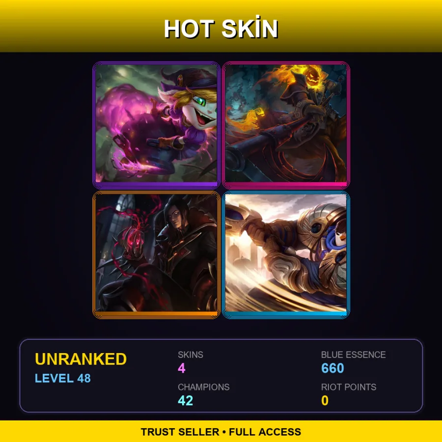 EUW | Lv48 | Unranked | 4 Skin | 42 Champ — LoL account
