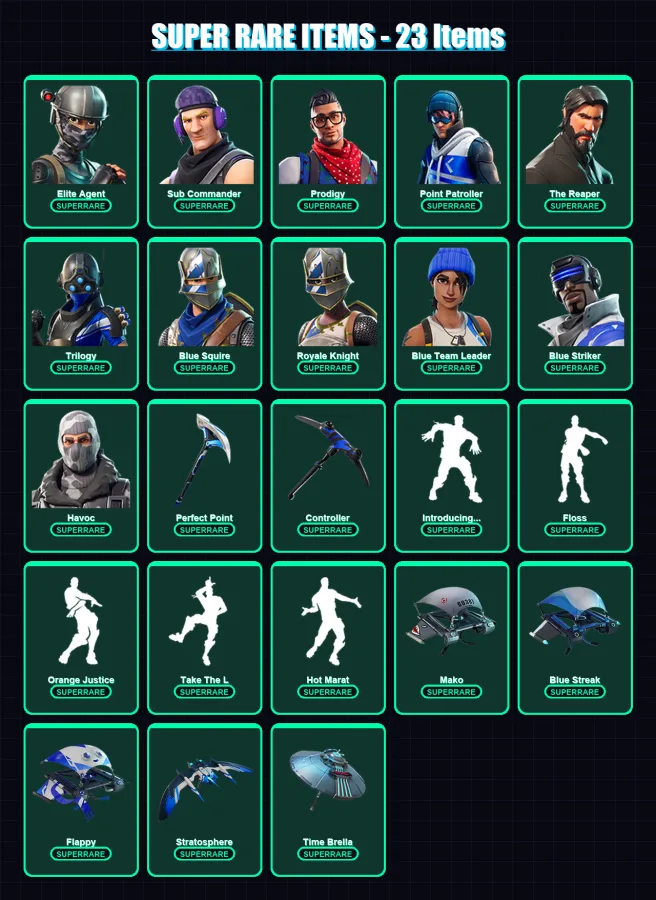 [PC/XBOX] | Elite Agent | Sub Commander | Prodigy | Point Patroller | The Reaper | 40 skin | 48 pickaxe | 49 emote | 60 glider | Lv892