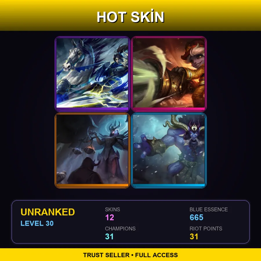 EUW | Lv30 | Unranked | 12 Skin | 31 Champ