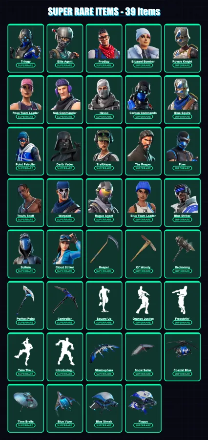 [PS4/PS5/XBOX/PC] | Trilogy | Elite Agent | Prodigy | Blizzard Bomber | Royale Knight | 245 skin | 232 pickaxe | 208 emote | 219 glider | Lv3342