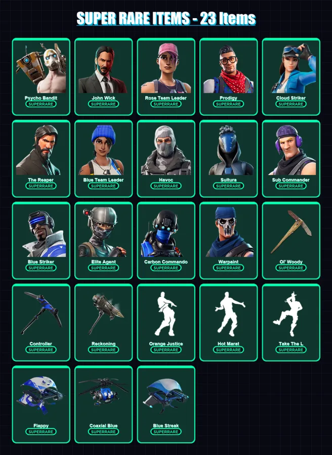 [PS4/PS5/XBOX/PC] | Psycho Bandit | John Wick | Rose Team Leader | Prodigy | Cloud Striker | 281 skin | 258 pickaxe | 194 emote | 136 glider | Lv207 — Fortnite account