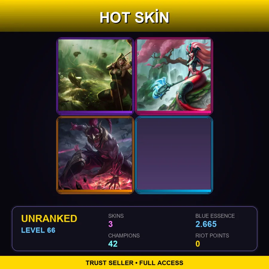EUNE | Lv66 | Unranked | 3 Skin | 42 Champ — LoL account