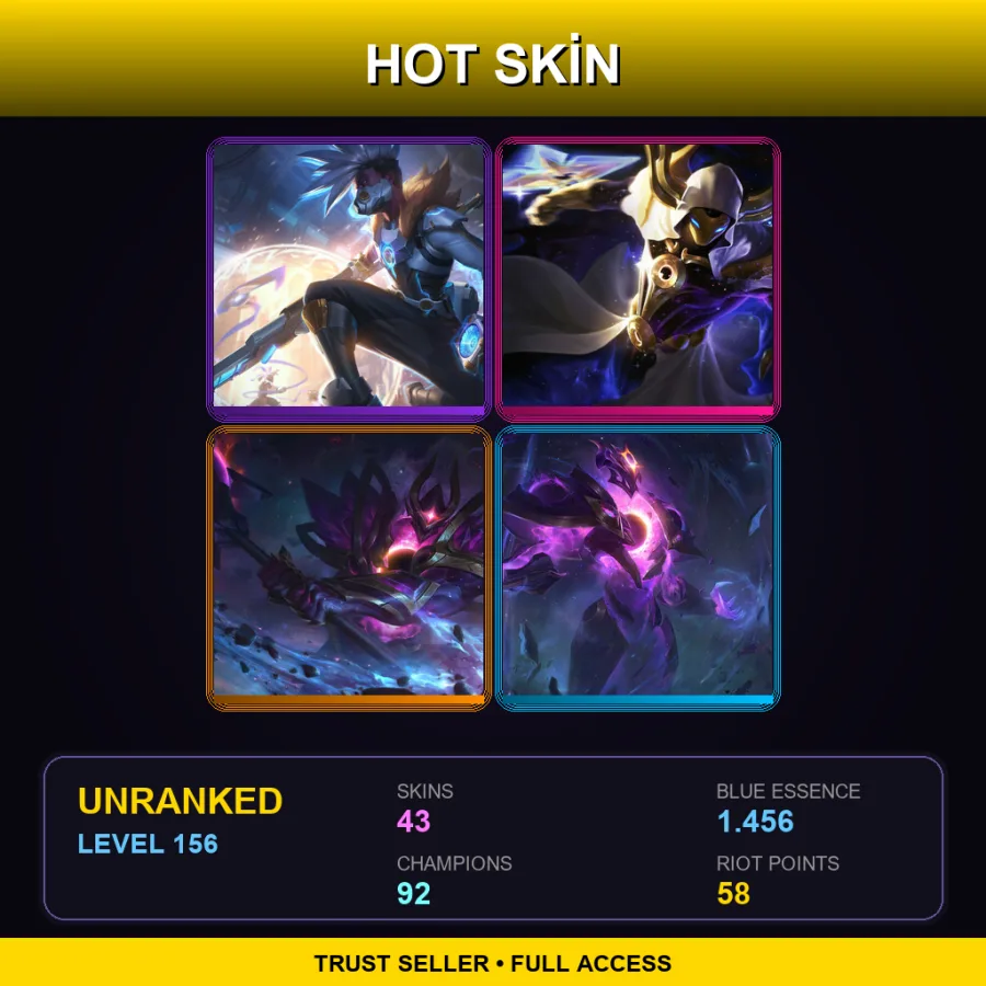 LAS | Lv156 | Unranked | 43 Skin | 92 Champ — LoL account