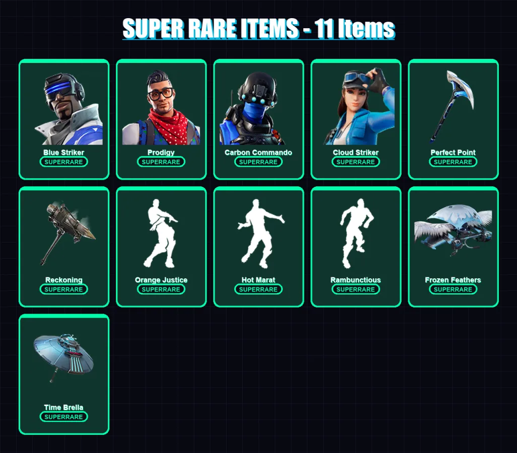 [PS4/PS5/XBOX/PC] | Blue Striker | Prodigy | Carbon Commando | Cloud Striker | Sentinel | 47 skin | 65 pickaxe | 58 emote | 61 glider | Lv955