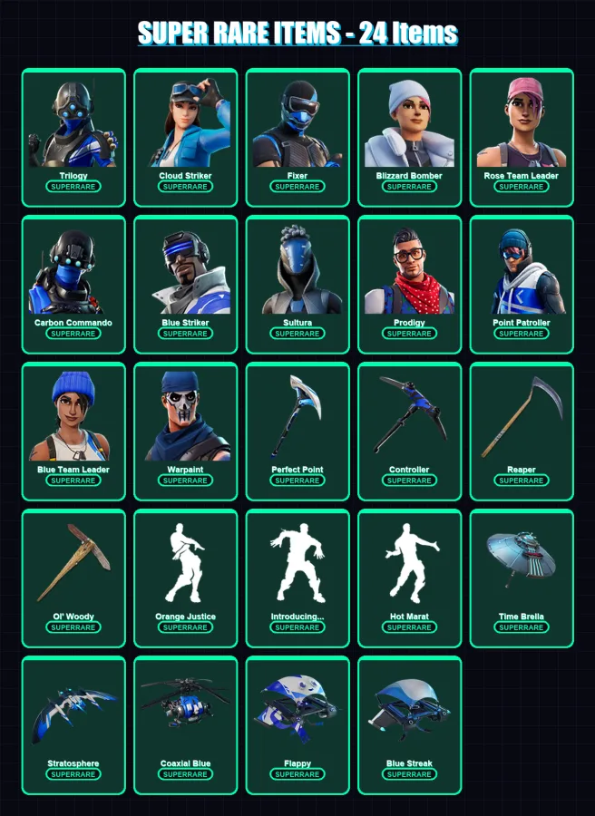 [PC/XBOX] | Trilogy | Cloud Striker | Fixer | Blizzard Bomber | Rose Team Leader | 194 skin | 224 pickaxe | 182 emote | 196 glider | Lv2409