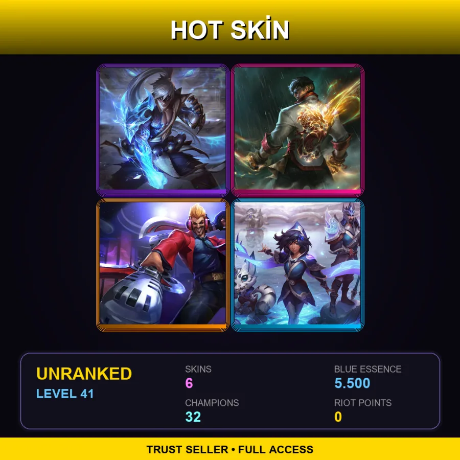 EUW | Lv41 | Unranked | 6 Skin | 32 Champ — LoL account