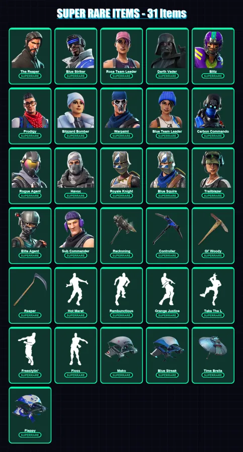 [PC] | OG Skull Trooper | The Reaper | Blue Striker | Rose Team Leader | Darth Vader | 212 skin | 152 pickaxe | 144 emote | 145 glider | Lv1607