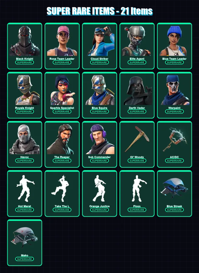 [PS4/PS5/PC] | Black Knight | Rose Team Leader | Cloud Striker | Elite Agent | Blue Team Leader | 91 skin | 87 pickaxe | 84 emote | 99 glider | Lv13