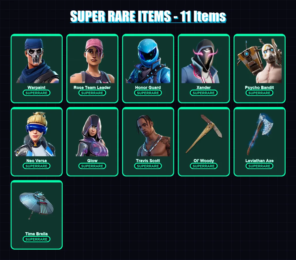 [SWITCH/XBOX/PC] | Warpaint | Rose Team Leader | Honor Guard | Xander | Psycho Bandit | 144 skin | 139 pickaxe | 126 emote | 104 glider | Lv2575