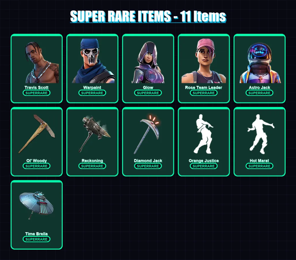 [PC/PSN] | Travis Scott | Warpaint | Glow | Rose Team Leader | Astro Jack | 356 skin | 347 pickaxe | 223 emote | 192 glider | Lv2083