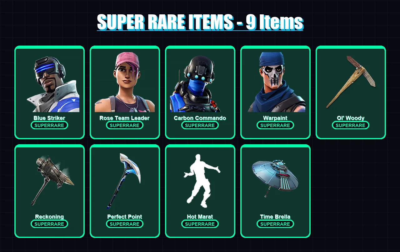 [PS4/PS5/XBOX/PC] | Blue Striker | Rose Team Leader | Carbon Commando | Warpaint | Enforcer | 41 skin | 29 pickaxe | 38 emote | 40 glider | Lv460