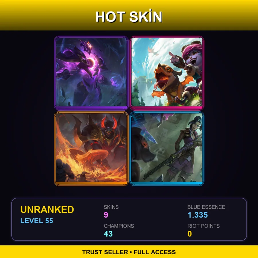 EUW | Lv55 | Unranked | 9 Skin | 43 Champ