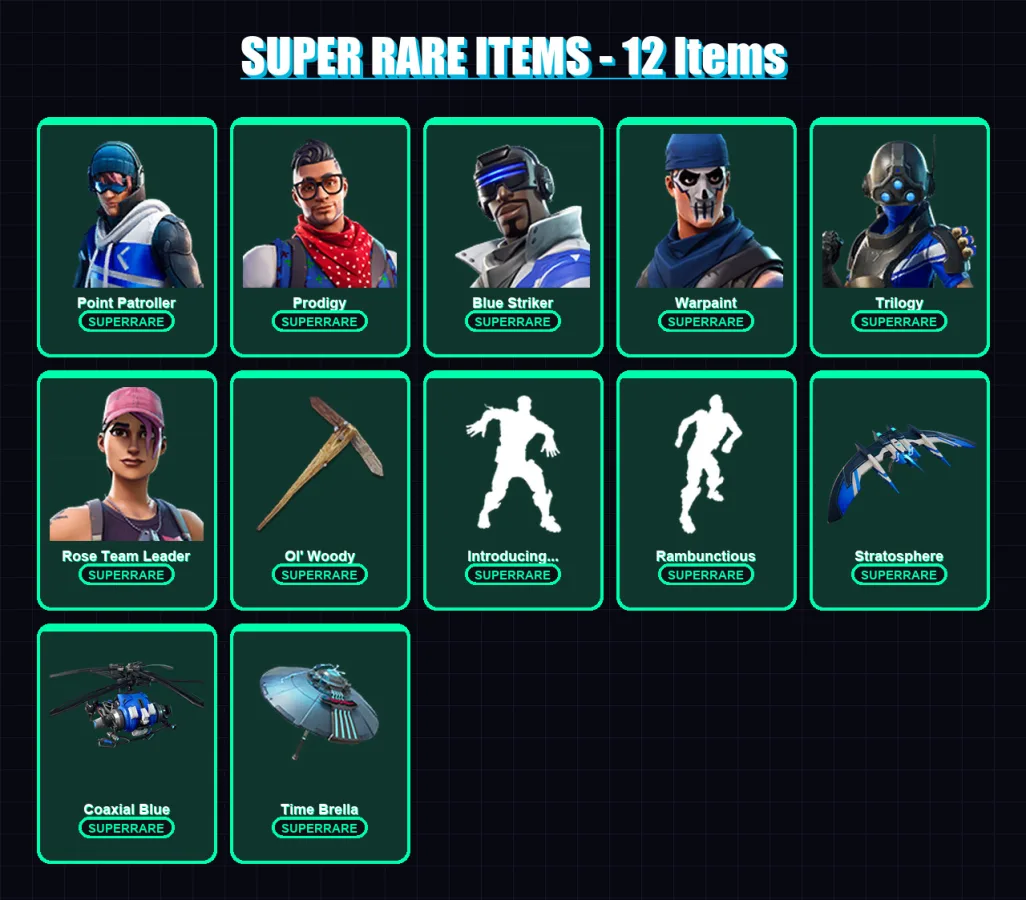 [PC/XBOX] | Point Patroller | Prodigy | Blue Striker | Warpaint | Trilogy | 54 skin | 74 pickaxe | 77 emote | 63 glider | Lv875