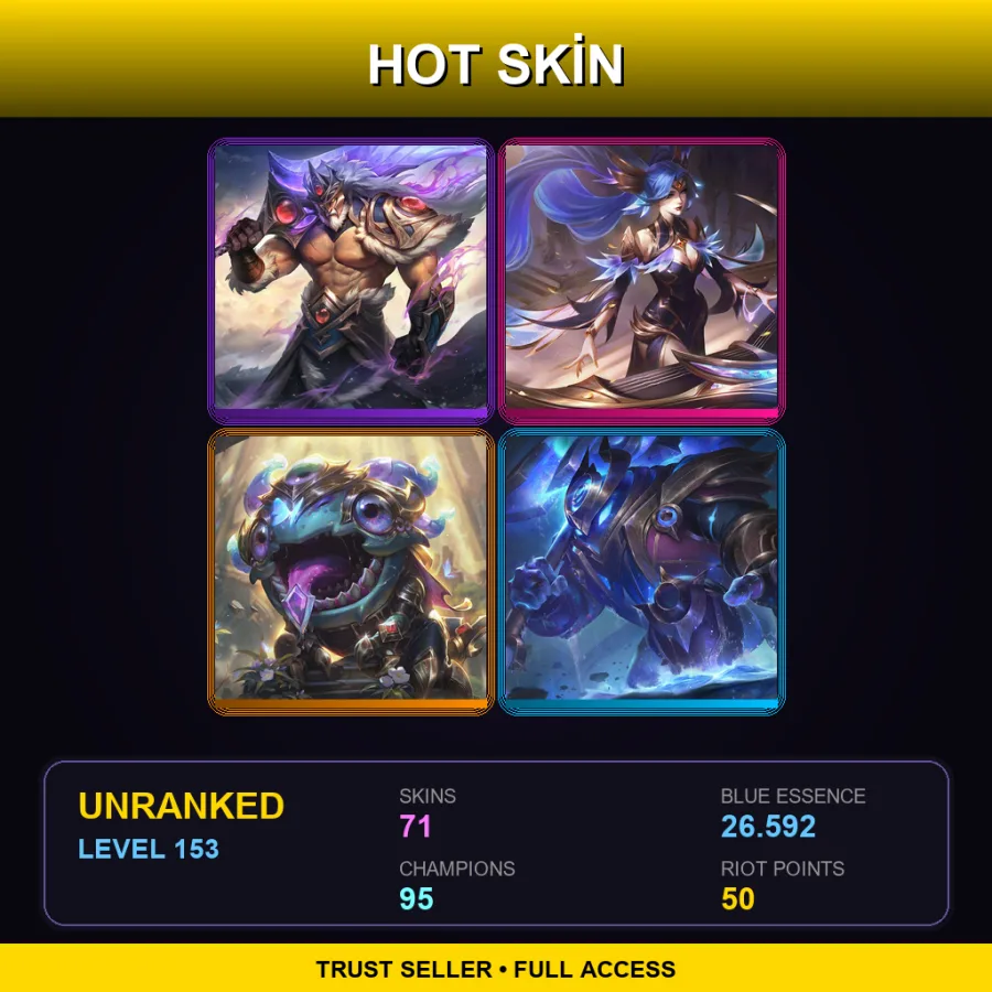 LAN | Lv153 | Unranked | 71 Skin | 95 Champ — LoL account