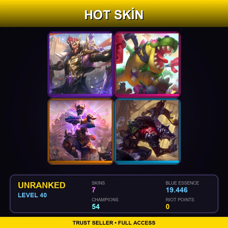 EUW | Lv40 | Unranked | 7 Skin | 54 Champ — LoL account