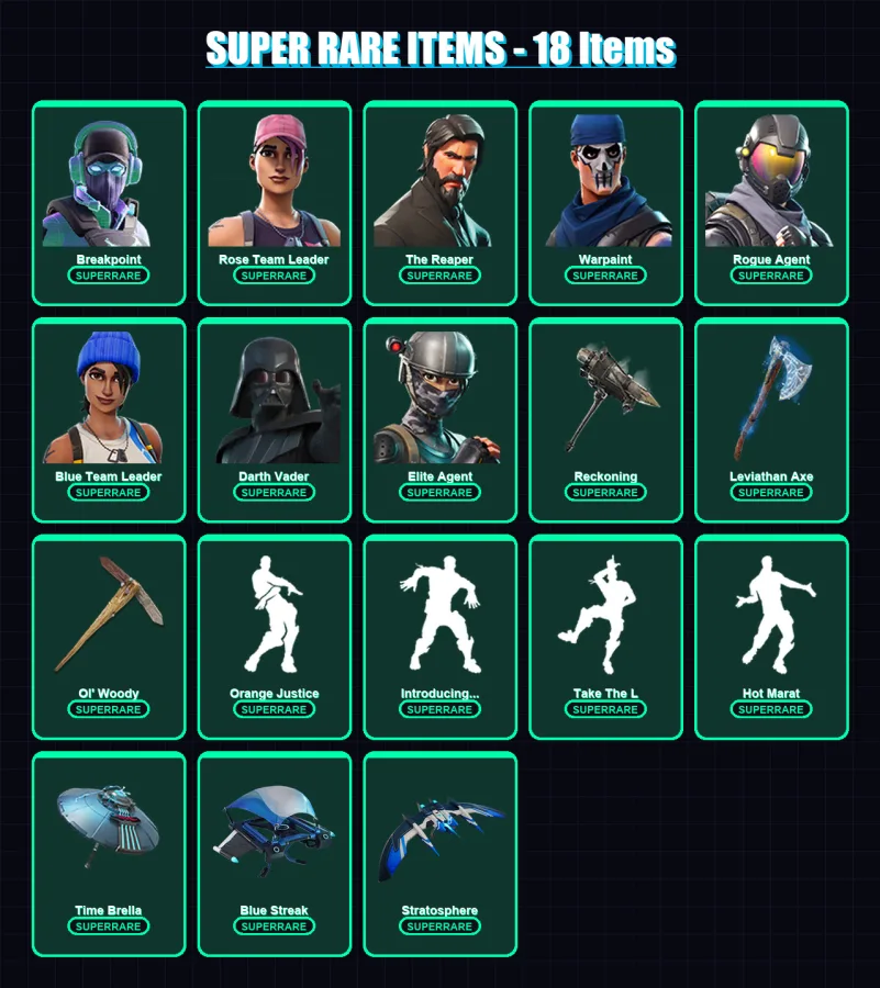 [PS4/PS5/PC] | Breakpoint | Rose Team Leader | The Reaper | Warpaint | Rogue Agent | 260 skin | 255 pickaxe | 186 emote | 199 glider | Lv3830