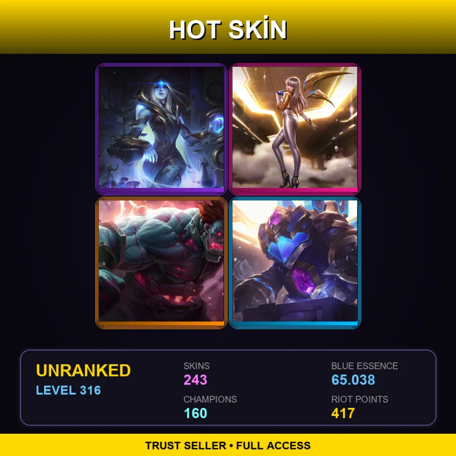 NA | Lv316 | Unranked | 243 Skin | 160 Champ