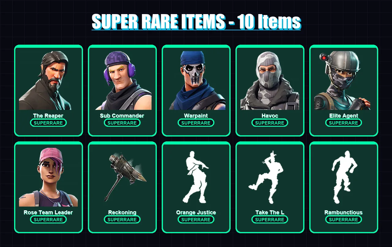 [PS4/PS5/XBOX/PC] | The Reaper | Sub Commander | Warpaint | Havoc | Elite Agent | 59 skin | 28 pickaxe | 31 emote | 25 glider | Lv222