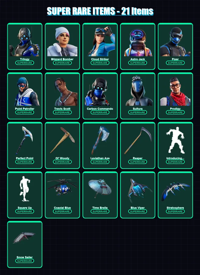 [PC/XBOX/PSN] | Trilogy | Blizzard Bomber | Cloud Striker | Astro Jack | Fixer | 130 skin | 130 pickaxe | 130 emote | 118 glider | Lv1671