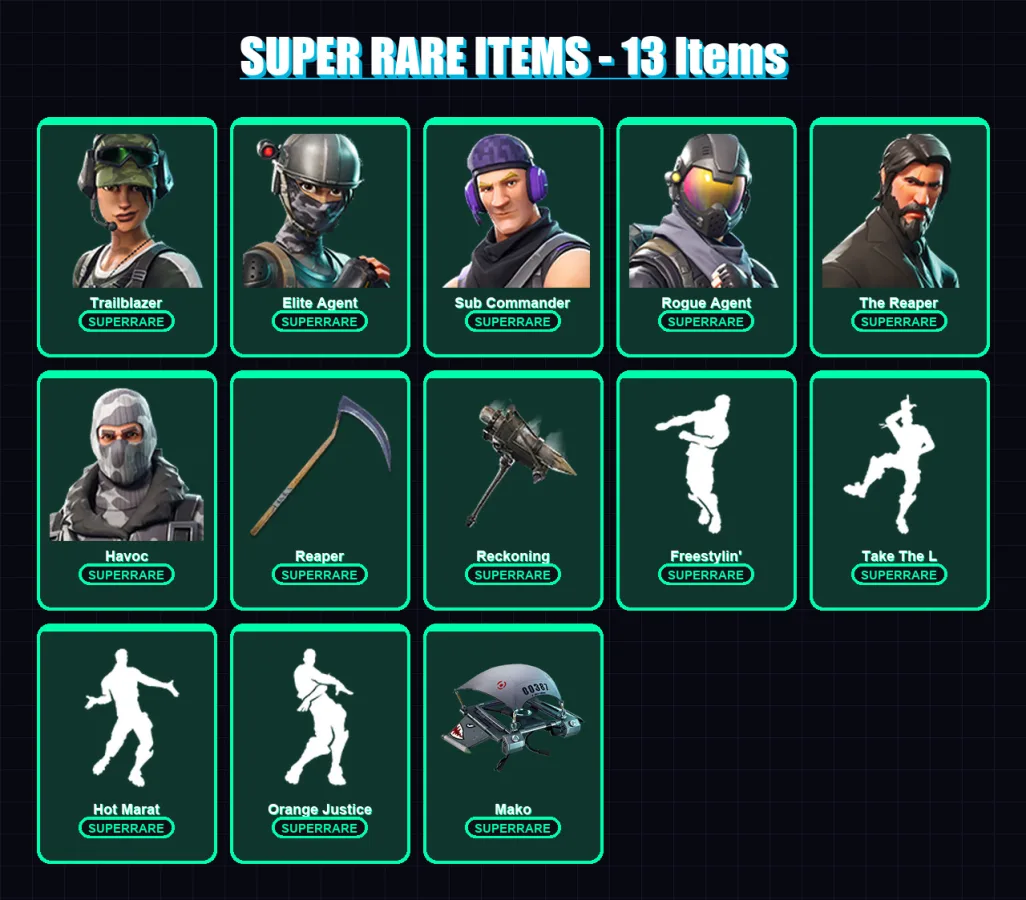 [PC/XBOX/PSN] | Trailblazer | Elite Agent | Sub Commander | Rogue Agent | The Reaper | 65 skin | 38 pickaxe | 57 emote | 43 glider | Lv758