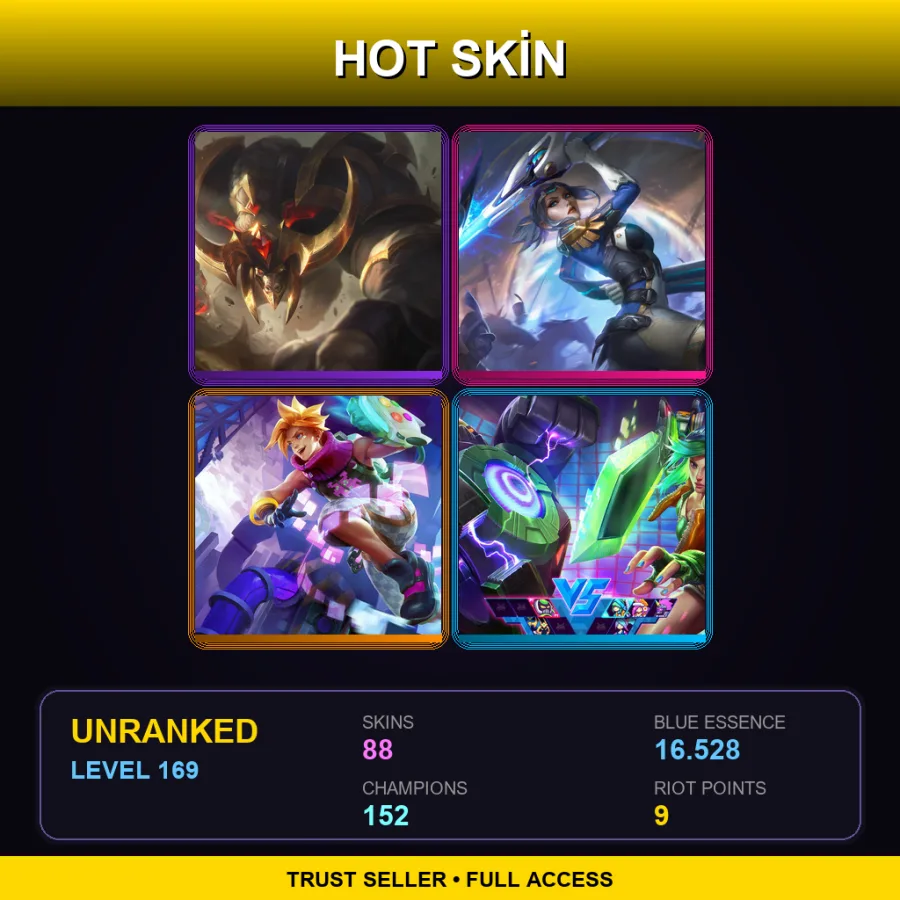 VN | Lv169 | Unranked | 88 Skin | 152 Champ — LoL account