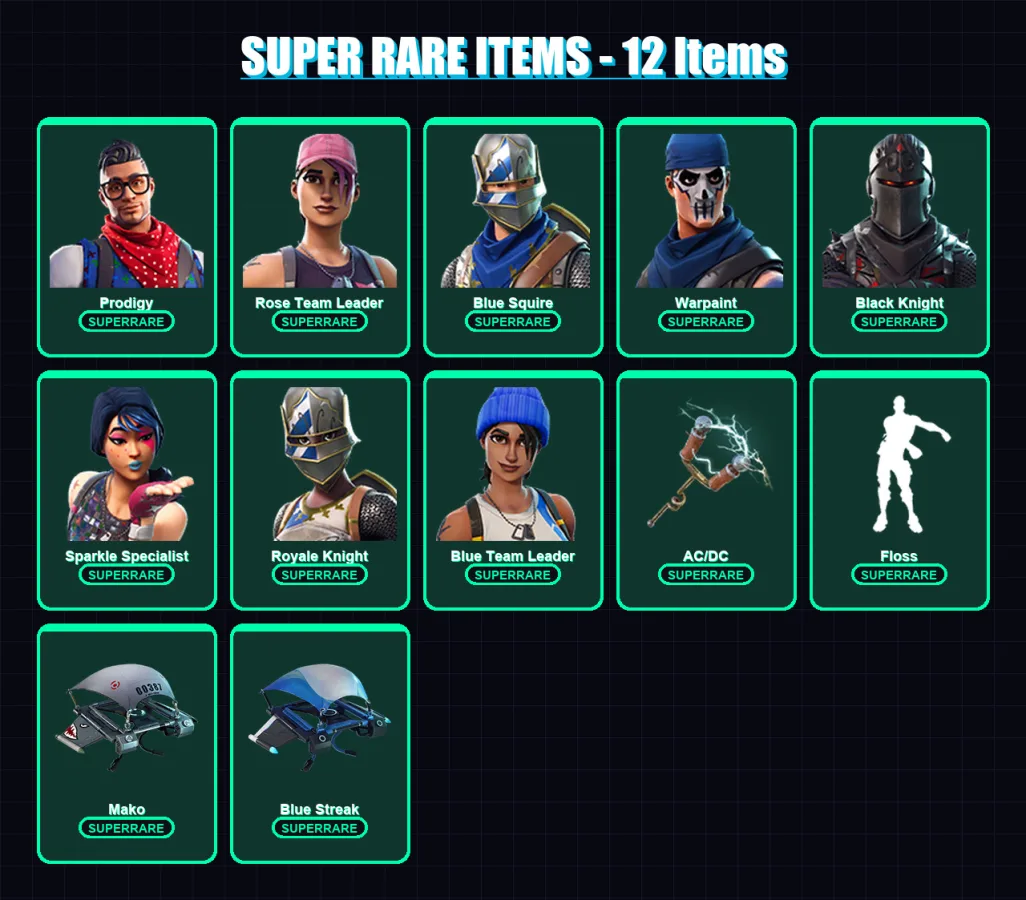 [PS4/PS5/XBOX/PC] | Prodigy | Rose Team Leader | Blue Squire | Warpaint | Black Knight | 16 skin | 11 pickaxe | 22 emote | 17 glider | Lv278