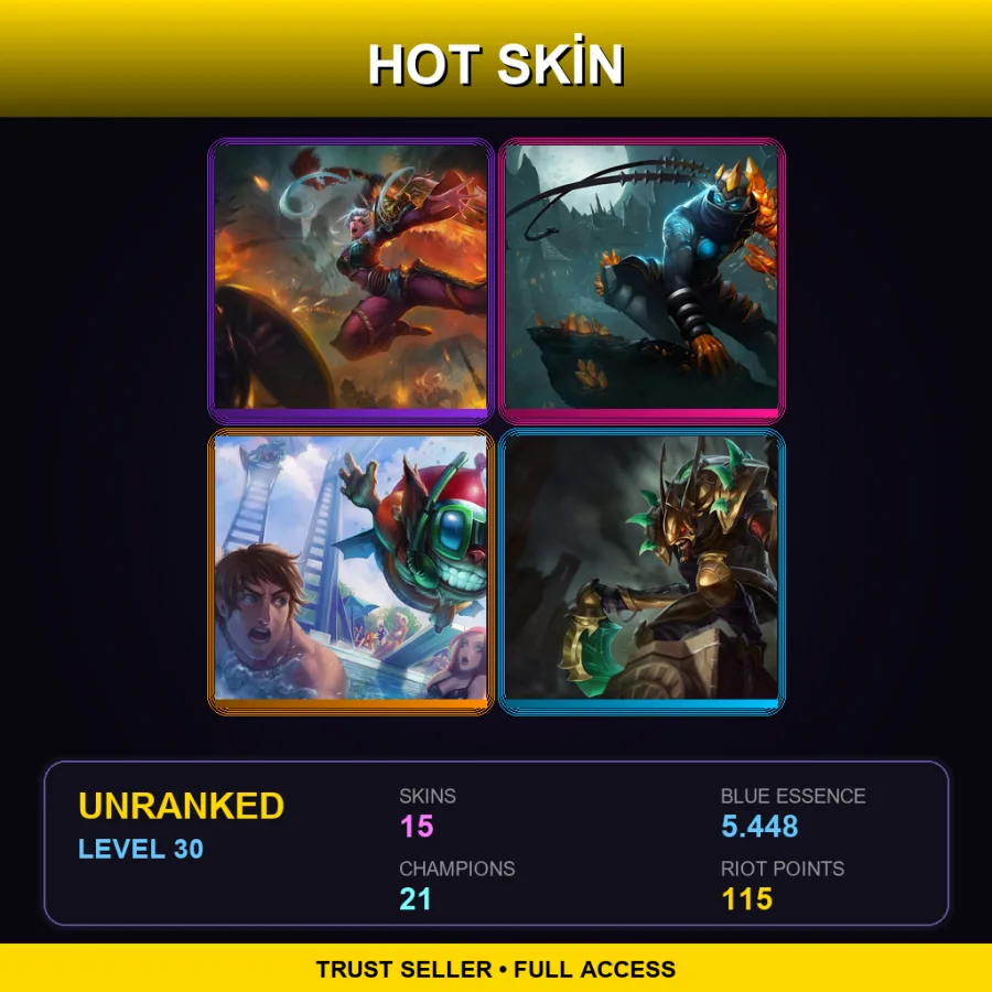 OCE | Lv30 | Unranked | 15 Skin | 21 Champ — Unranked / Smurf League of Legends