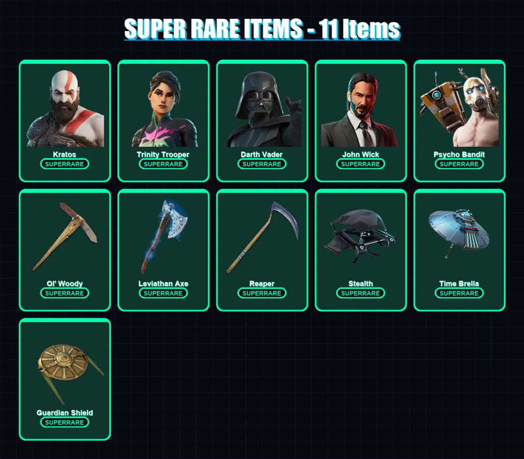 [PC/PSN] | Kratos | Trinity Trooper | Darth Vader | John Wick | Psycho Bandit | 359 skin | 400 pickaxe | 341 emote | 255 glider | Lv5984
