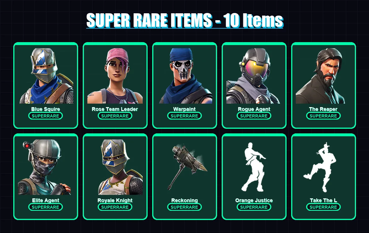 [PC/XBOX/PSN] | Blue Squire | Rose Team Leader | Warpaint | Rogue Agent | The Reaper | 42 skin | 21 pickaxe | 30 emote | 29 glider | Lv298