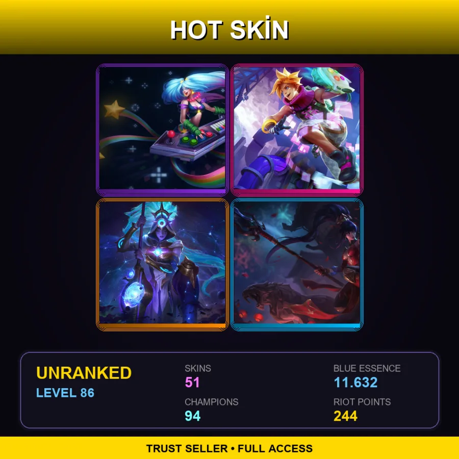 LAN | Lv86 | Unranked | 51 Skin | 94 Champ — LoL account