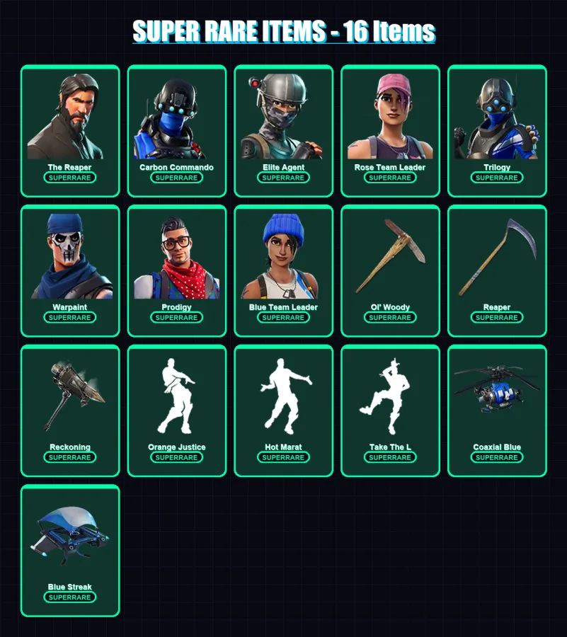 [PS4/PS5/XBOX/PC] | The Reaper | Carbon Commando | Elite Agent | Rose Team Leader | Trilogy | 140 skin | 109 pickaxe | 122 emote | 114 glider | Lv19 — Fortnite account