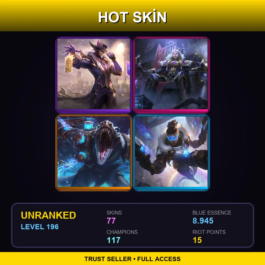 LAN | Lv196 | Unranked | 77 Skin | 117 Champ — Psyops Zed