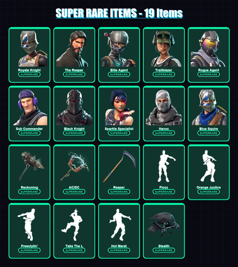 [PC/XBOX/PSN] | Royale Knight | The Reaper | Elite Agent | Trailblazer | Rogue Agent | 81 skin | 58 pickaxe | 90 emote | 71 glider | Lv1268